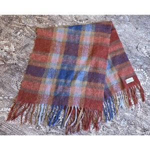 St Albans Mohair Pile Scarf Red/Blue Plaid Shawl Made Australia Soft Cozy Wrap